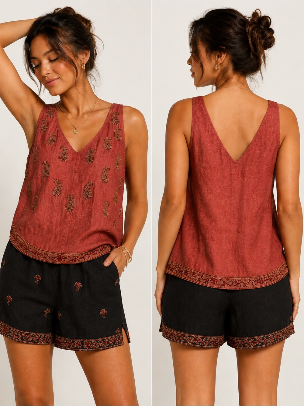 Pure Earth Elegance 100% Silk Boho Tunic Top Embroidered Paisley Size 40/8/M - Picture 1 of 6